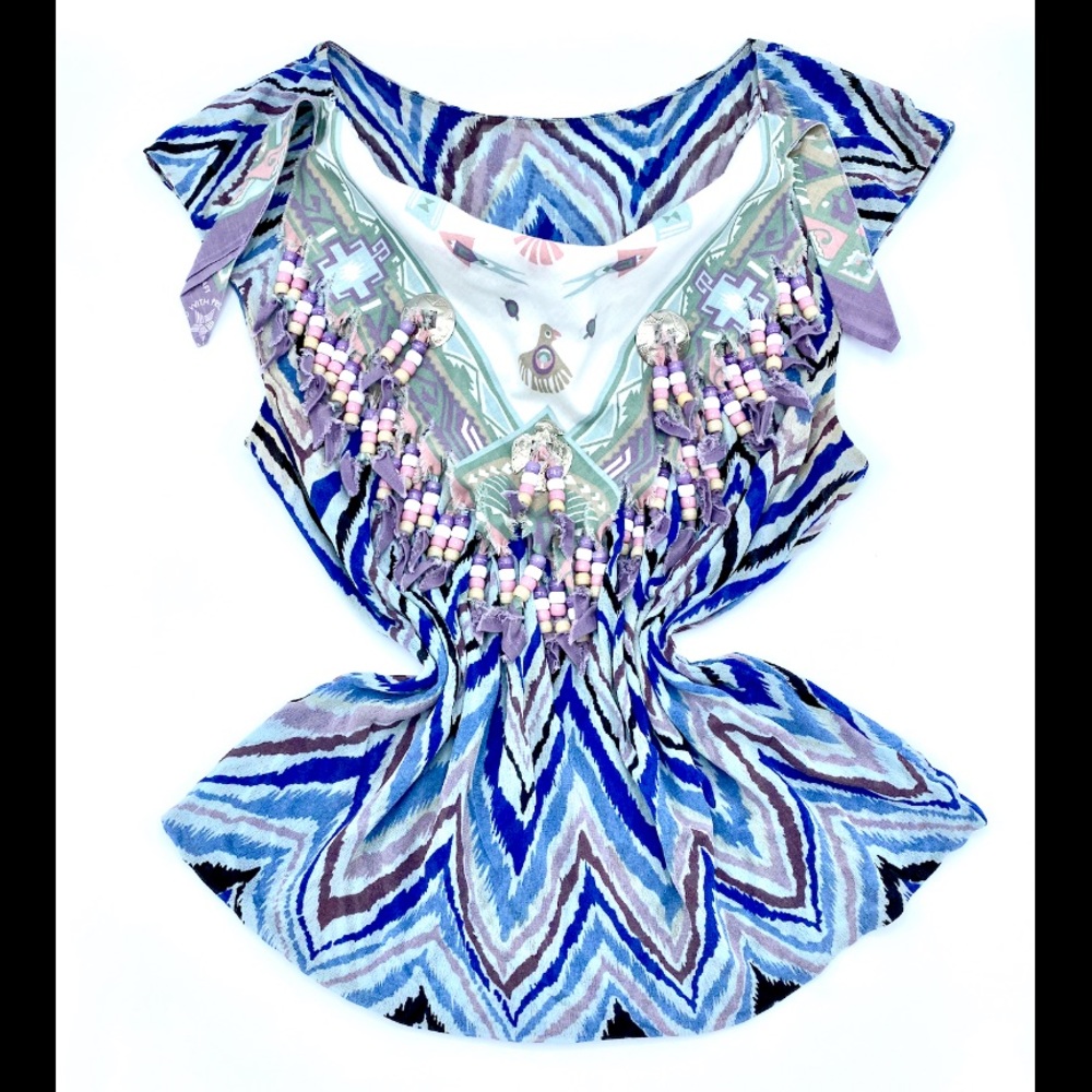 Festive Bandanna & Pony Bead Blouse Sz = Sm